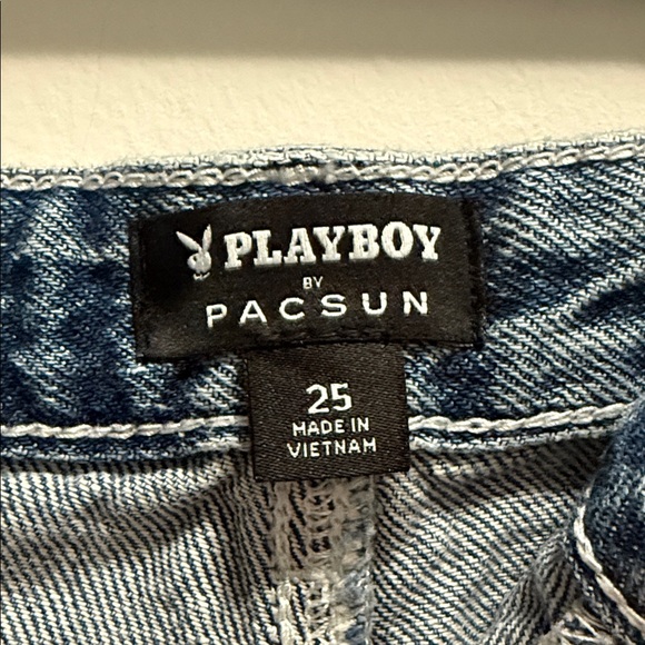 PLAYBOY Blue Jean Shorts with Bunny Print - Picture 2 of 3